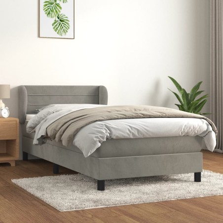 vidaXL Cama box spring con colchón terciopelo gris claro 90x190 cm