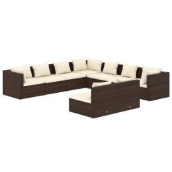 vidaXL Set muebles de jardín 9 piezas y cojines ratán sintético marrón