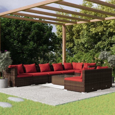 vidaXL Set muebles de jardín 9 piezas y cojines ratán sintético marrón