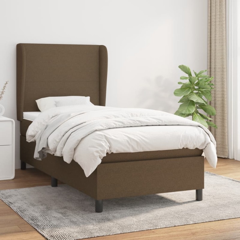 vidaXL Cama box spring con colchón tela marrón oscuro 80x200 cm vidaXL Cama box spring con colchón tela marrón oscuro 80x200 cm