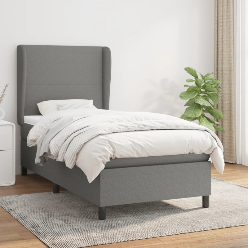 vidaXL Cama box spring con colchón tela gris oscuro 90x200 cm