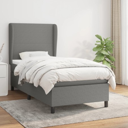 vidaXL Cama box spring con colchón tela gris oscuro 90x200 cm