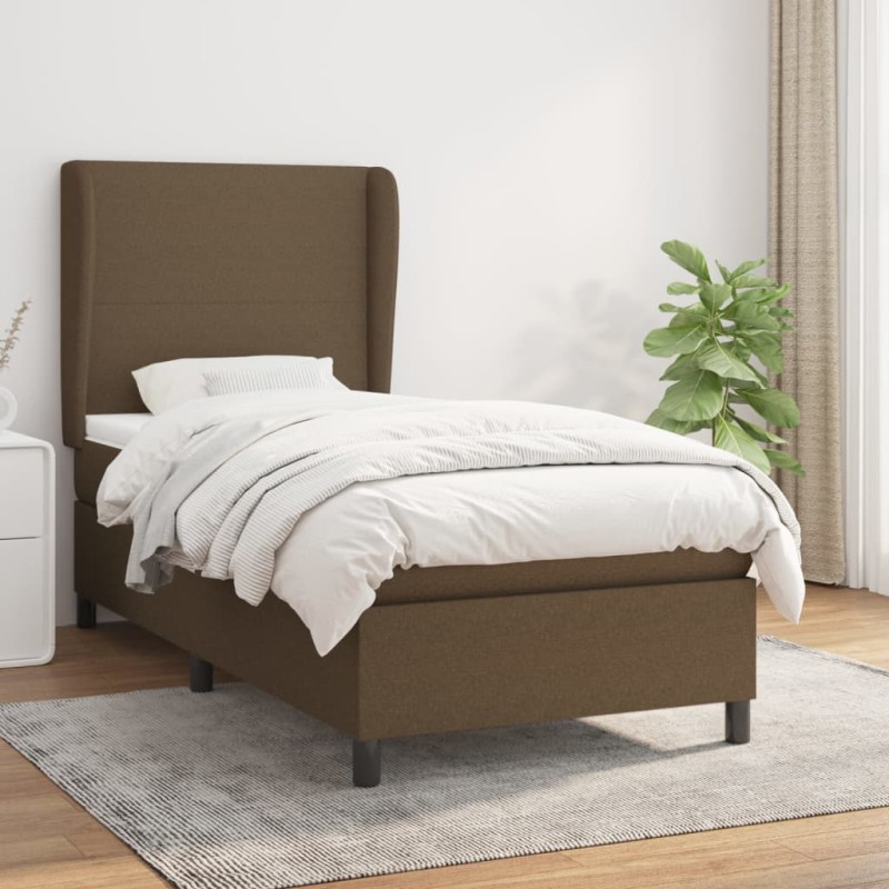 vidaXL Cama box spring con colchón tela marrón oscuro 90x200 cm vidaXL Cama box spring con colchón tela marrón oscuro 90x200 cm