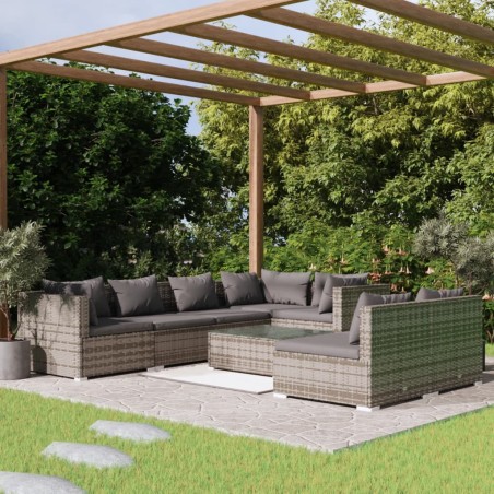 vidaXL Set de muebles de jardín 8 pzas y cojines ratán sintético gris