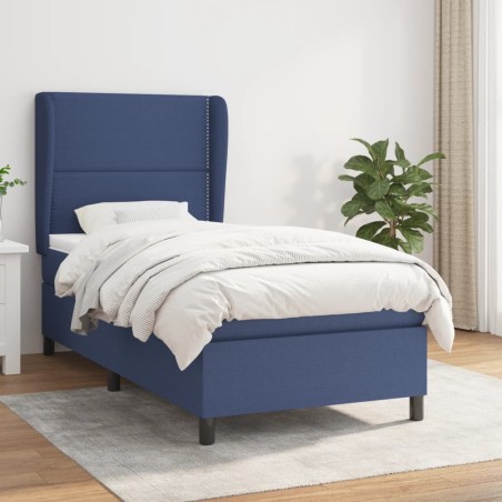 vidaXL Cama box spring con colchón tela azul 90x190 cm