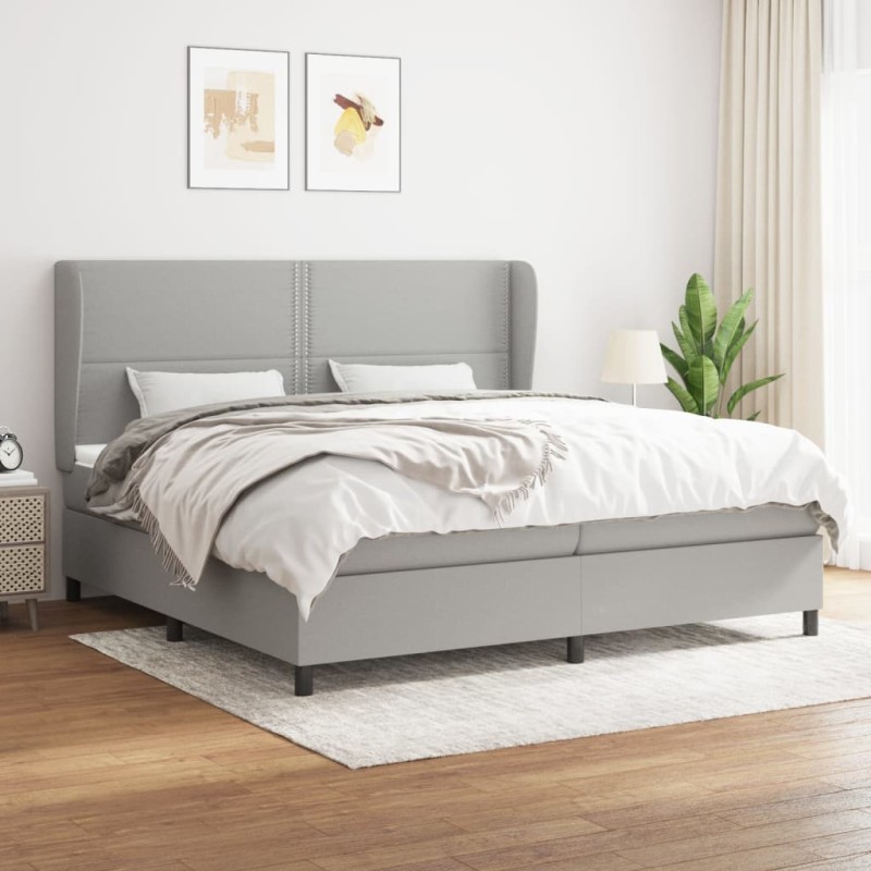 vidaXL Cama box spring con colchón tela gris claro 200x200 cm vidaXL Cama box spring con colchón tela gris claro 200x200 cm