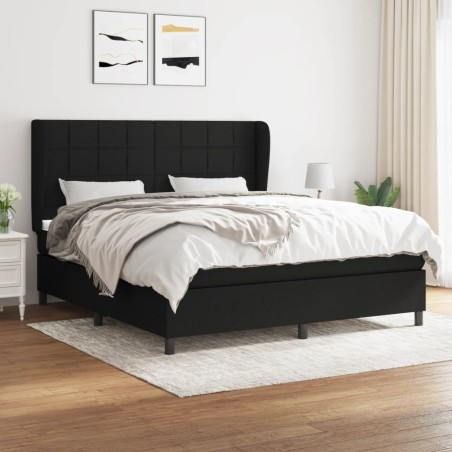 vidaXL Cama box spring con colchón tela negro 160x200 cm