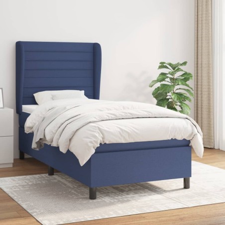 vidaXL Cama box spring con colchón tela azul 100x200 cm