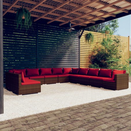 vidaXL Set de muebles de jardín 11 pzas cojines ratán sintético marrón