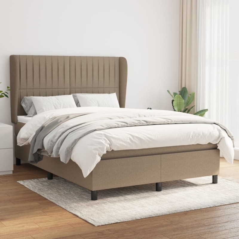 vidaXL Cama box spring con colchón tela gris taupe 140x200 cm vidaXL Cama box spring con colchón tela gris taupe 140x200 cm