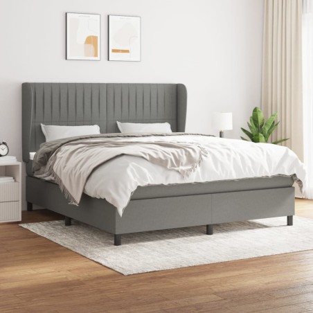 vidaXL Cama box spring con colchón tela gris oscuro 160x200 cm