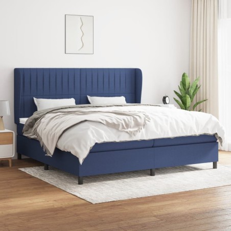vidaXL Cama box spring con colchón tela azul 200x200 cm