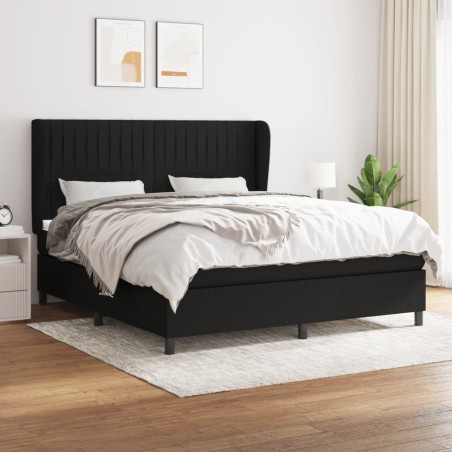 vidaXL Cama box spring con colchón tela negro 180x200 cm