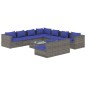 vidaXL Set de muebles de jardín 10 pzas y cojines ratán sintético gris vidaXL Set de muebles de jardín 10 pzas y cojines ratán sintético gris