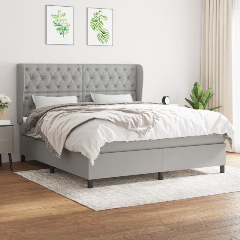 vidaXL Cama box spring con colchón tela gris claro 160x200 cm