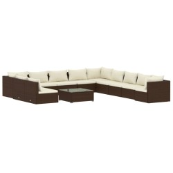 vidaXL Set muebles de jardín y cojines 12 pzas ratán sintético marrón