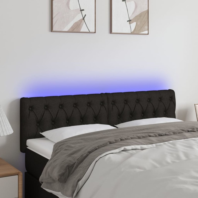 vidaXL Cabecero con LED de tela negro 160x7x78/88 cm