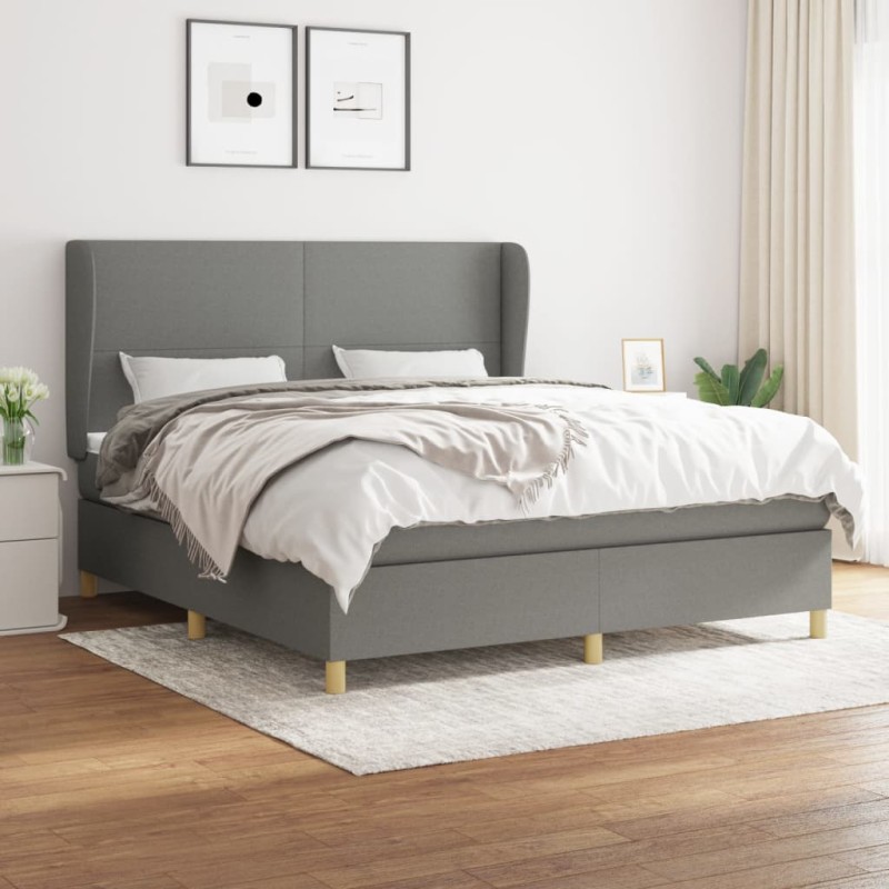 vidaXL Cama box spring con colchón tela gris oscuro 180x200 cm vidaXL Cama box spring con colchón tela gris oscuro 180x200 cm