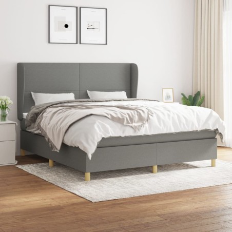 vidaXL Cama box spring con colchón tela gris oscuro 180x200 cm