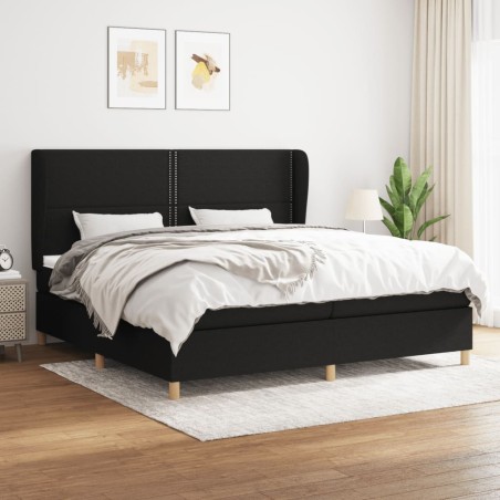 vidaXL Cama box spring con colchón tela negro 200x200 cm