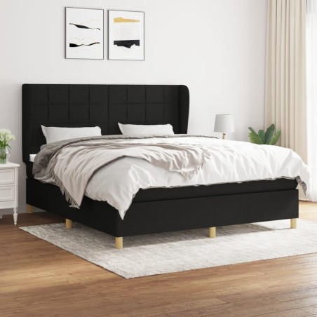 vidaXL Cama box spring con colchón tela negro 180x200 cm