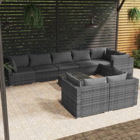 vidaXL Set de muebles de jardín 9 pzas y cojines ratán sintético gris