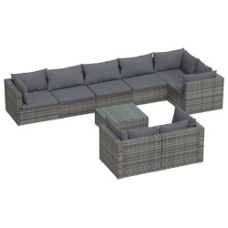 vidaXL Set de muebles de jardín 9 pzas y cojines ratán sintético gris