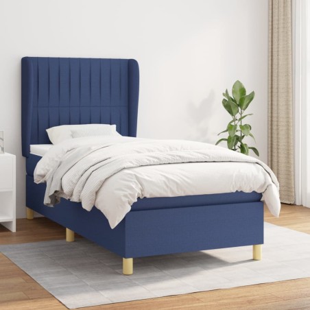 vidaXL Cama box spring con colchón tela azul 90x190 cm