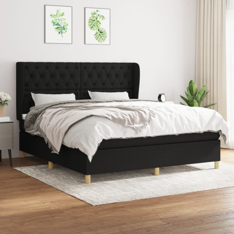 vidaXL Cama box spring con colchón tela negro 160x200 cm