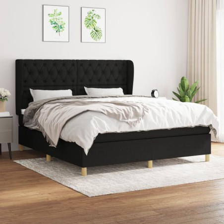 vidaXL Cama box spring con colchón tela negro 160x200 cm