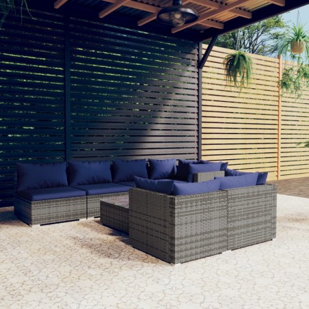 vidaXL Set de muebles de jardín 8 pzas y cojines ratán sintético gris