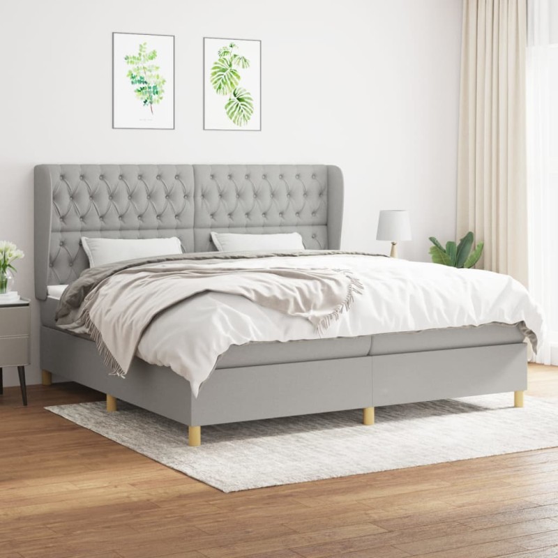 vidaXL Cama box spring con colchón tela gris claro 200x200 cm vidaXL Cama box spring con colchón tela gris claro 200x200 cm