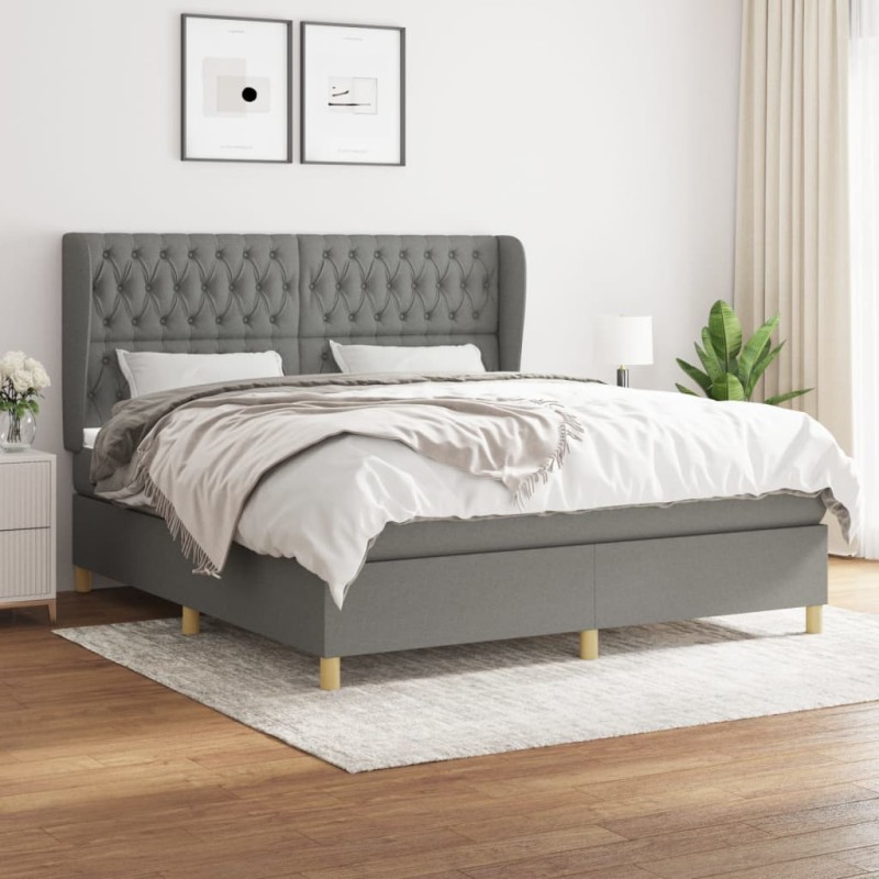 vidaXL Cama box spring con colchón tela gris oscuro 180x200 cm vidaXL Cama box spring con colchón tela gris oscuro 180x200 cm