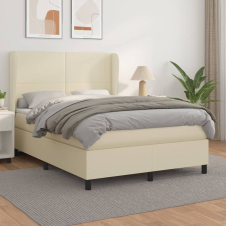 vidaXL Cama box spring con colchón cuero sintético crema 140x200cm