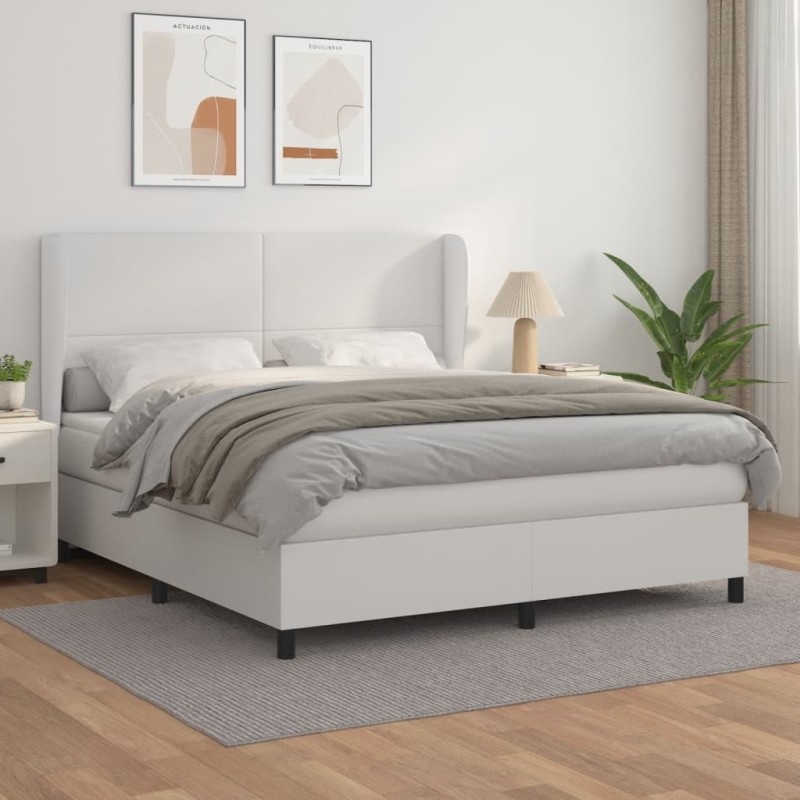 vidaXL Cama box spring con colchón cuero sintético blanco 160x200 cm