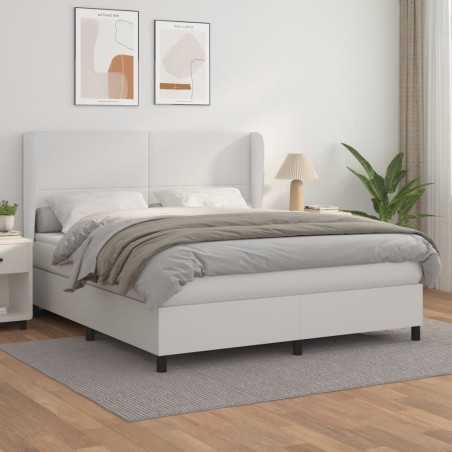 vidaXL Cama box spring con colchón cuero sintético blanco 160x200 cm