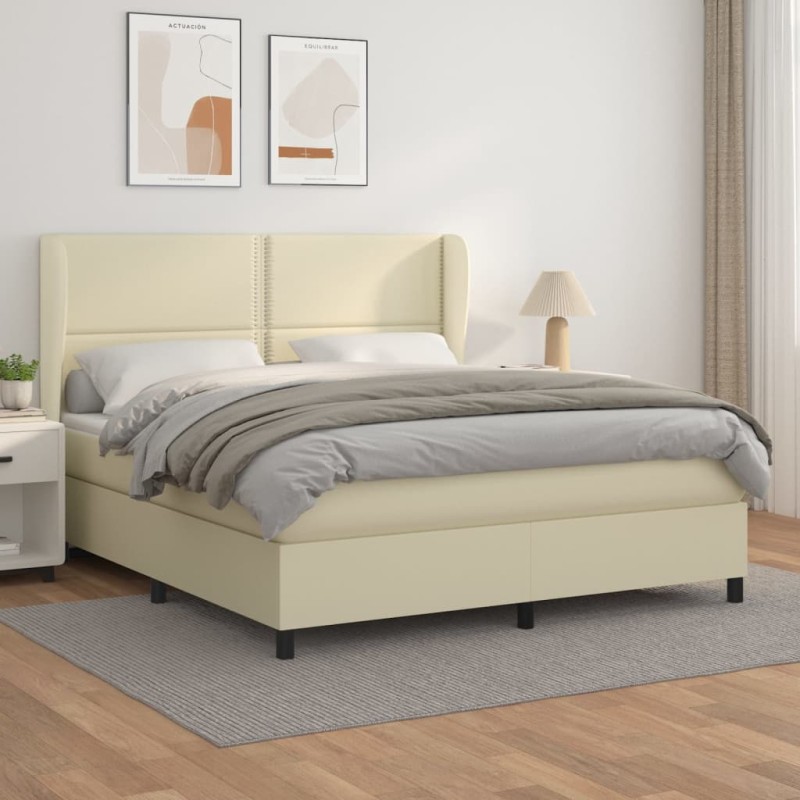 vidaXL Cama box spring con colchón cuero sintético crema 160x200 cm vidaXL Cama box spring con colchón cuero sintético crema 160x200 cm