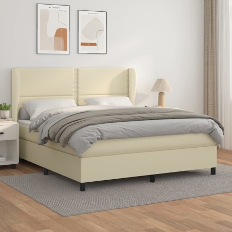 vidaXL Cama box spring con colchón cuero sintético crema 160x200 cm