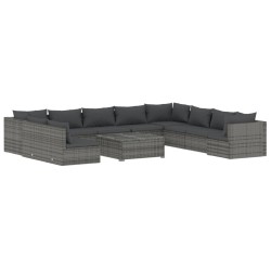 vidaXL Set de muebles de jardín 11 pzas y cojines ratán sintético gris