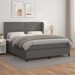 vidaXL Cama box spring con colchón cuero sintético gris 160x200 cm