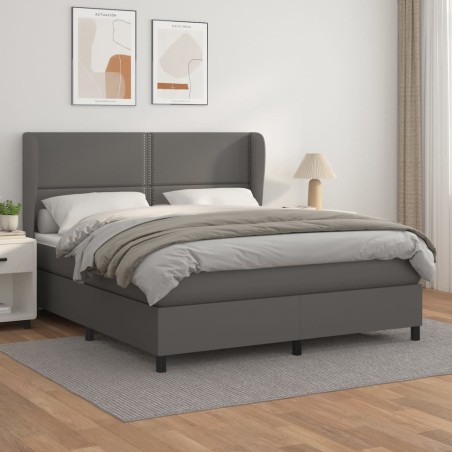 vidaXL Cama box spring con colchón cuero sintético gris 160x200 cm