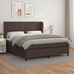 vidaXL Cama box spring con colchón cuero sintético marrón 180x200 cm