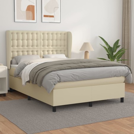 vidaXL Cama box spring con colchón cuero sintético crema 140x200cm