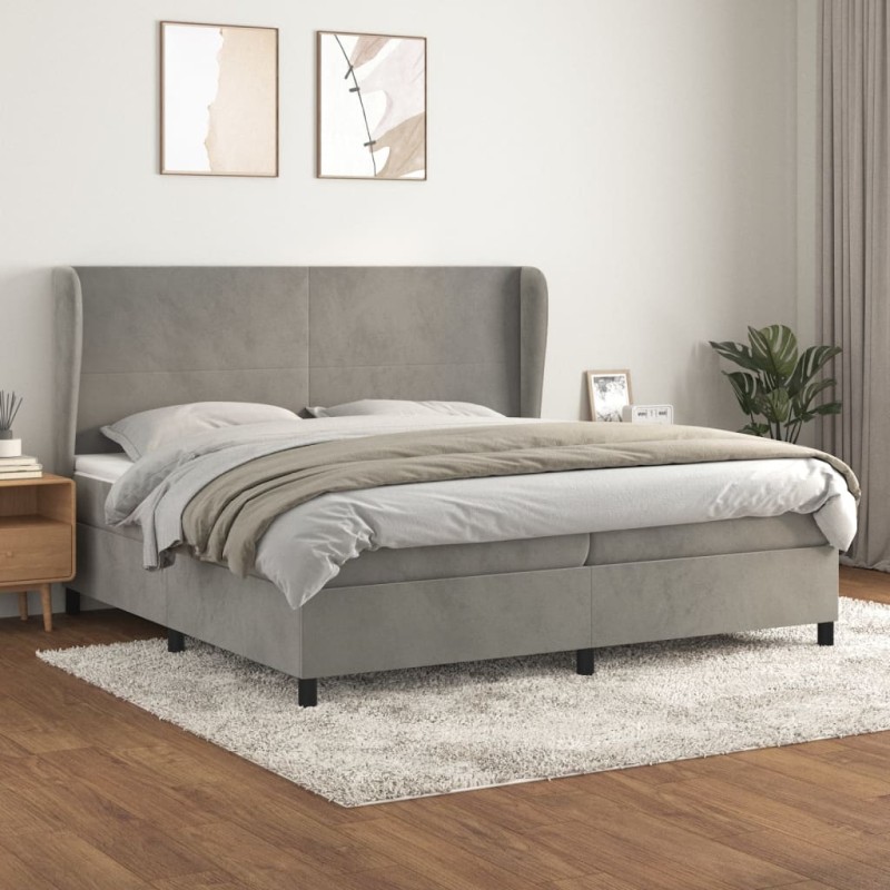 vidaXL Cama box spring con colchón terciopelo gris claro 200x200 cm