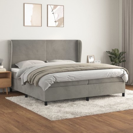 vidaXL Cama box spring con colchón terciopelo gris claro 200x200 cm