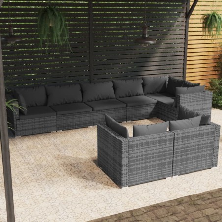 vidaXL Set de muebles de jardín 8 pzas y cojines ratán sintético gris