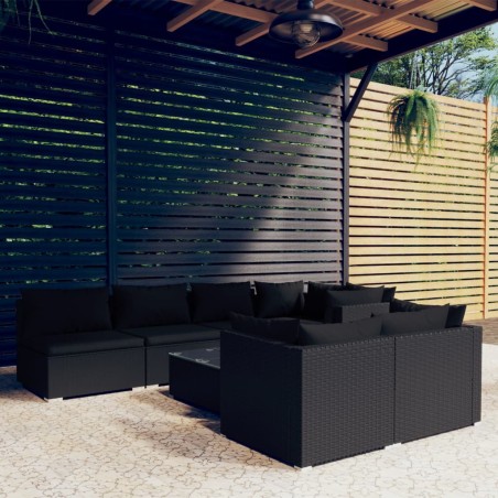 vidaXL Set de muebles de jardín 8 pzas y cojines ratán sintético negro