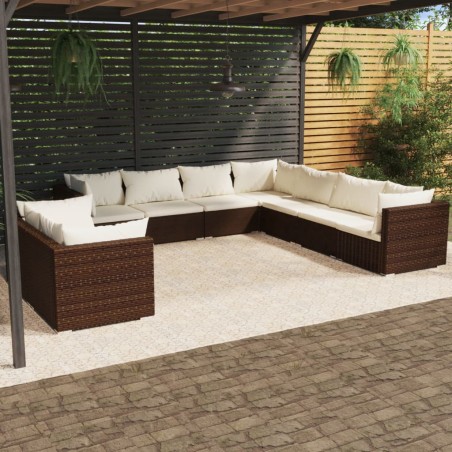 vidaXL Set muebles de jardín 9 piezas y cojines ratán sintético marrón