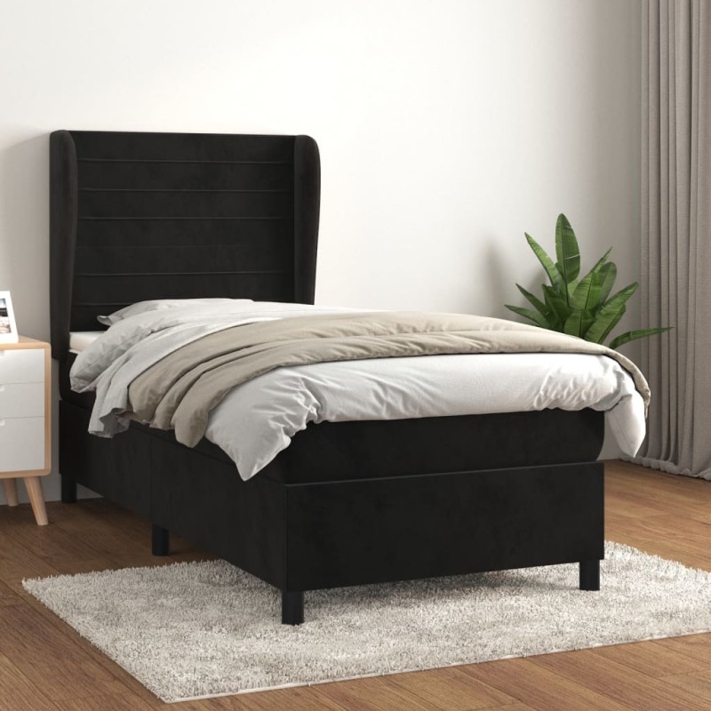vidaXL Cama box spring con colchón terciopelo negro 100x200 cm vidaXL Cama box spring con colchón terciopelo negro 100x200 cm