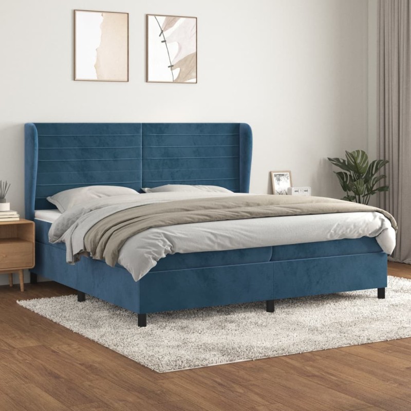 vidaXL Cama box spring con colchón terciopelo azul oscuro 200x200 cm vidaXL Cama box spring con colchón terciopelo azul oscuro 200x200 cm
